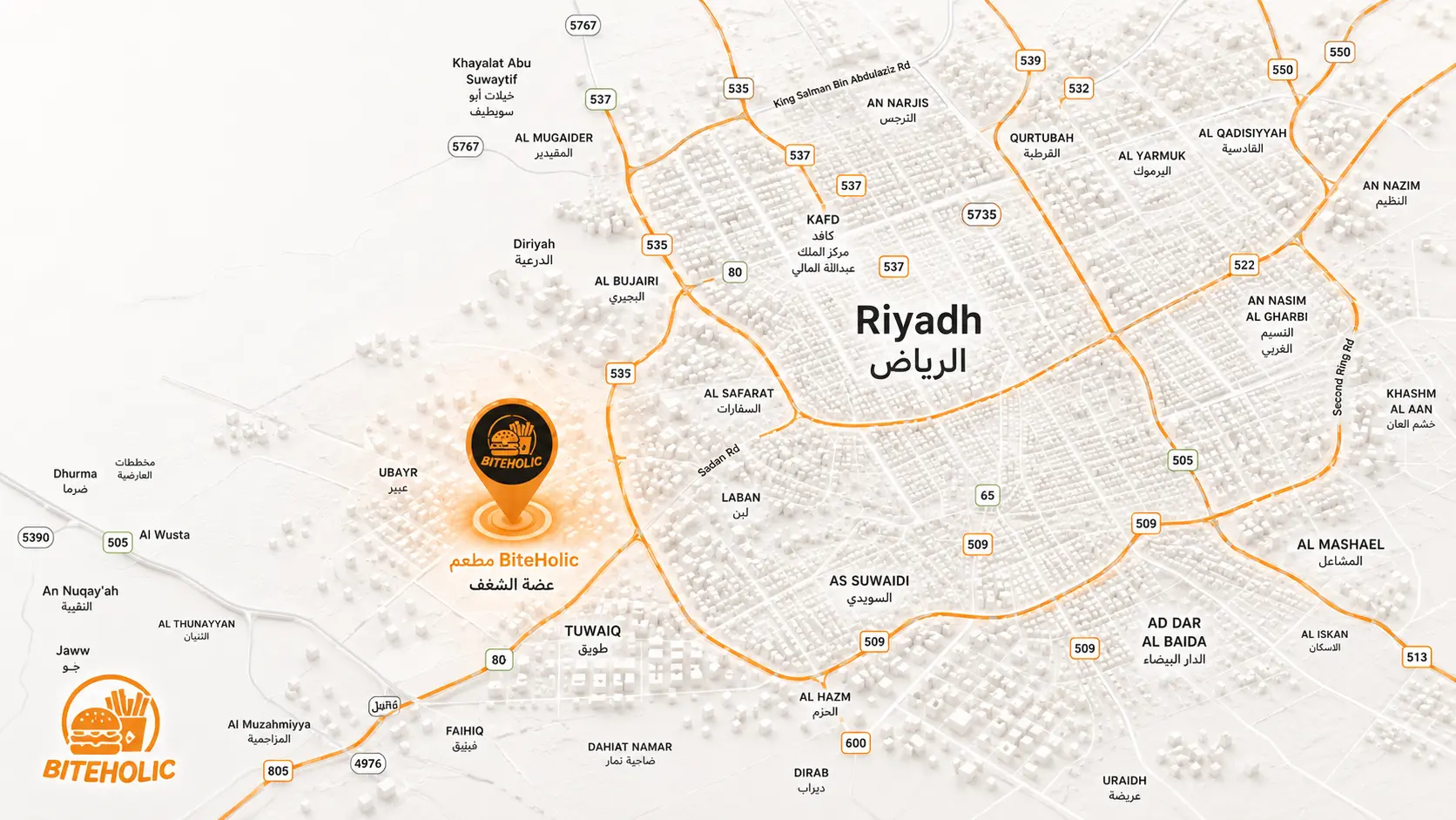 BiteHolic Riyadh Locations Map